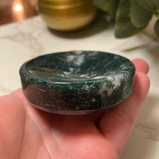 Moss Agate Cat & Round Shaped Bowls - Earth Elements UK
