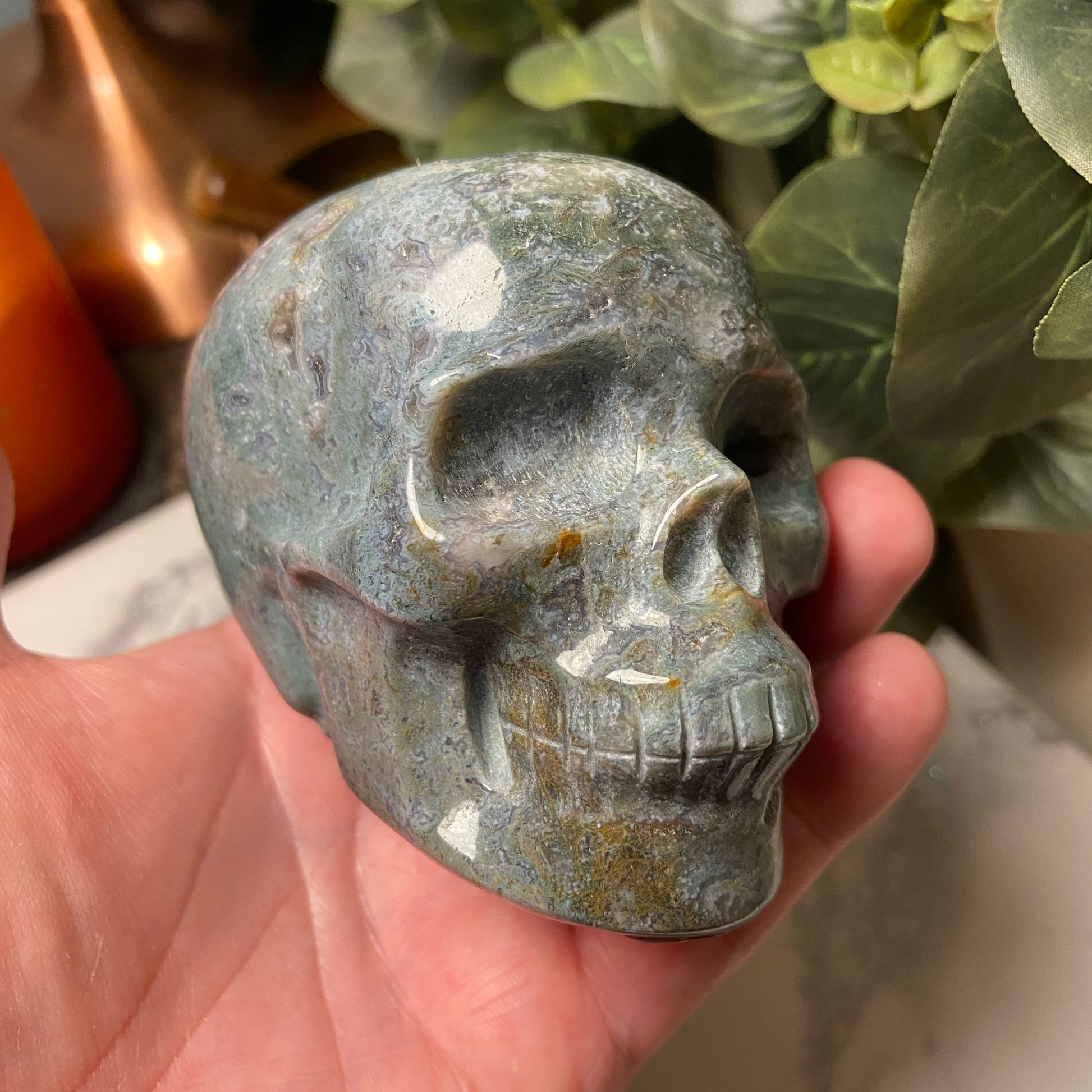 Ocean Jasper Druzy Large Skull – 525g - Earth Elements UK