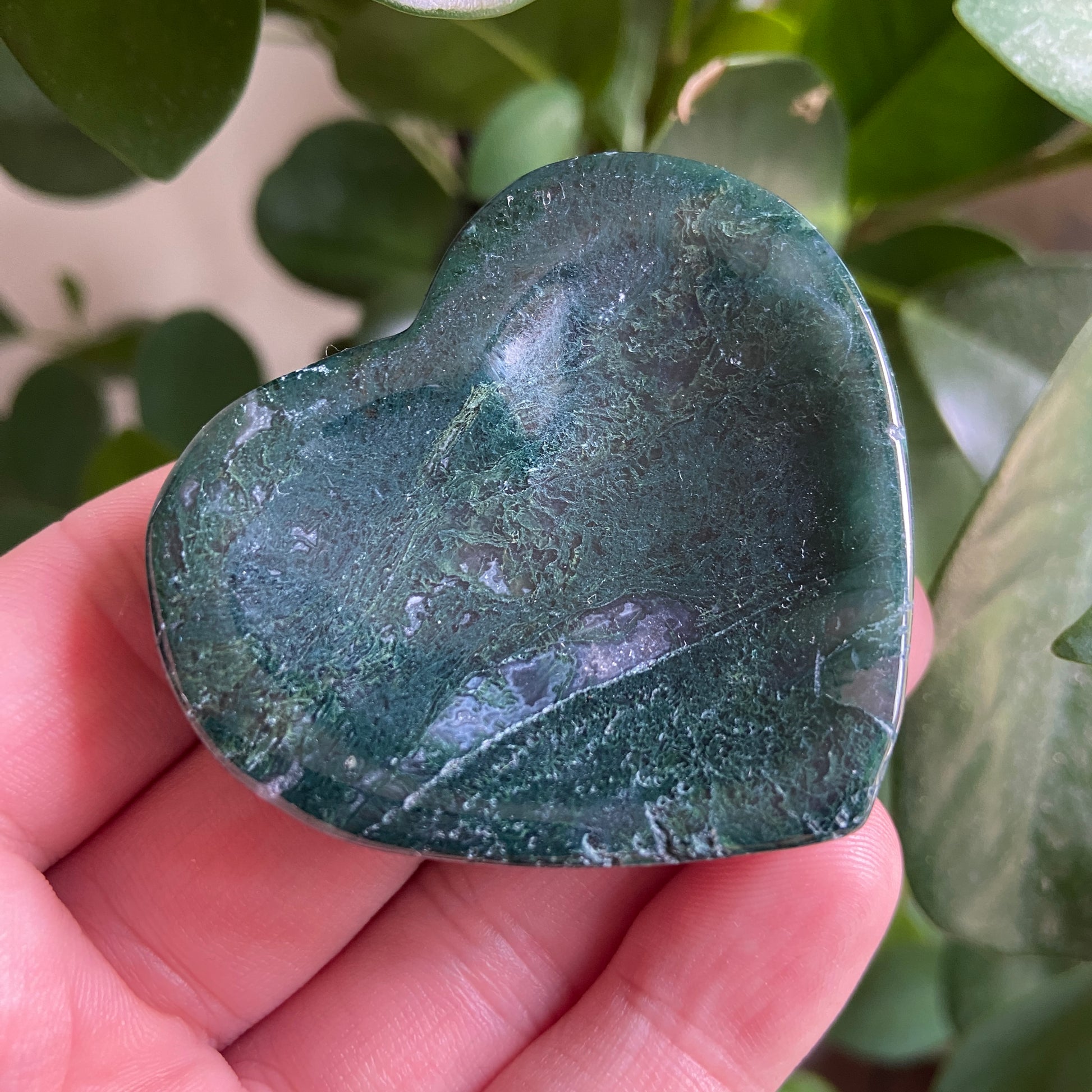Moss Agate Small Heart Bowl - Earth Elements UK