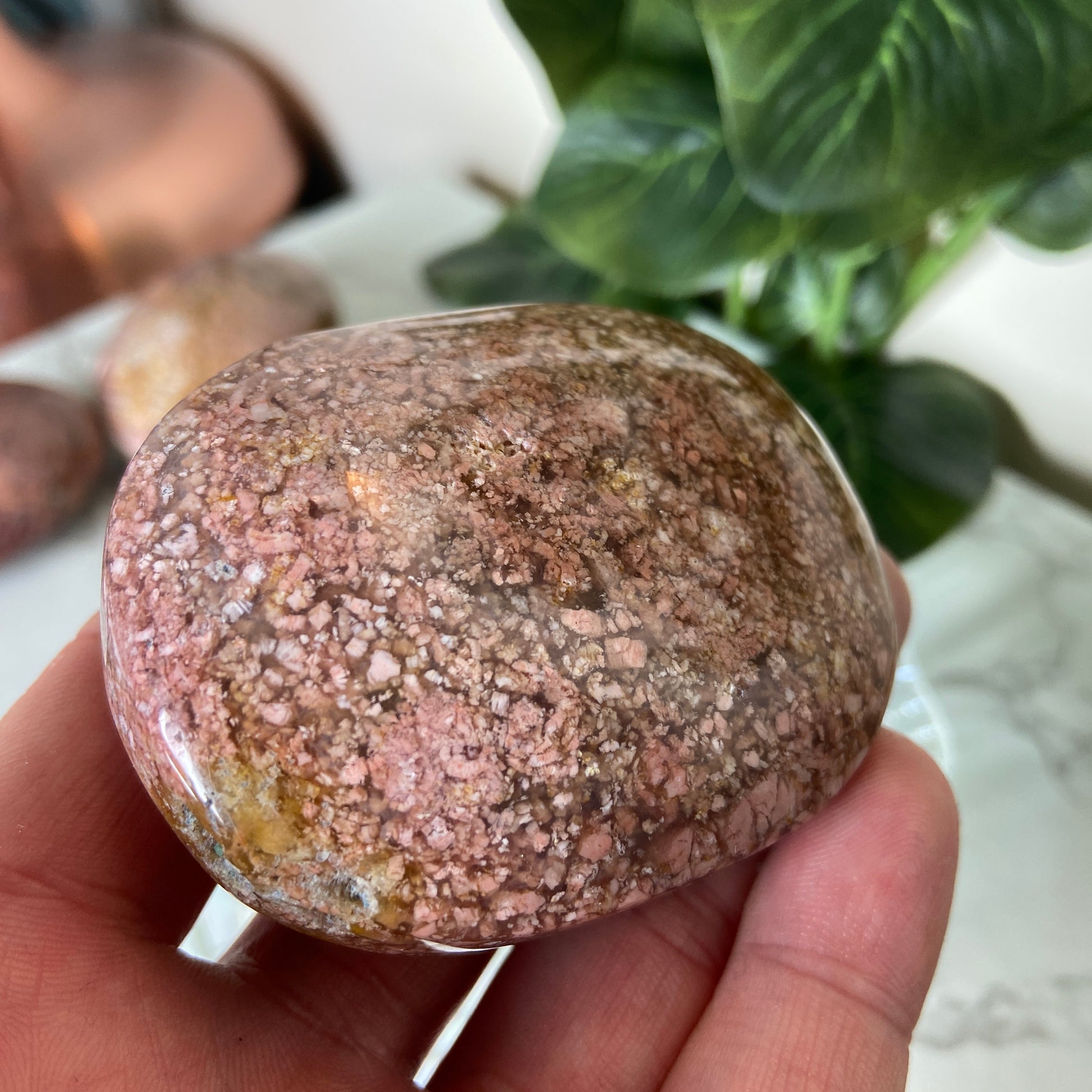 Pink Agate Large Palm Stones - Earth Elements UK