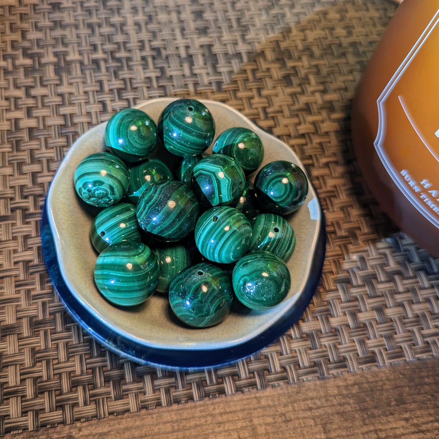 Malachite Sphere Large Beads x 4