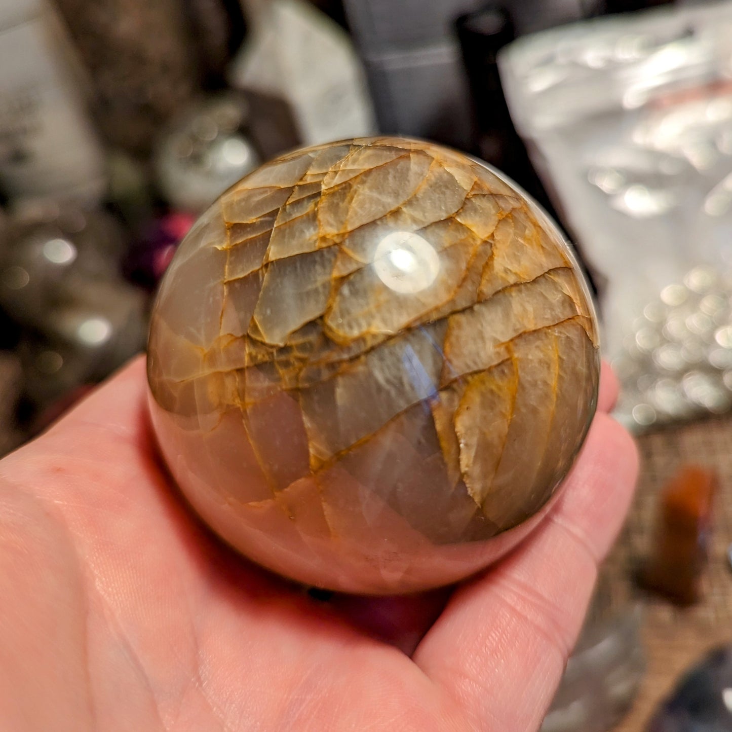 Peach Blossom Moonstone Large Sphere – 306g