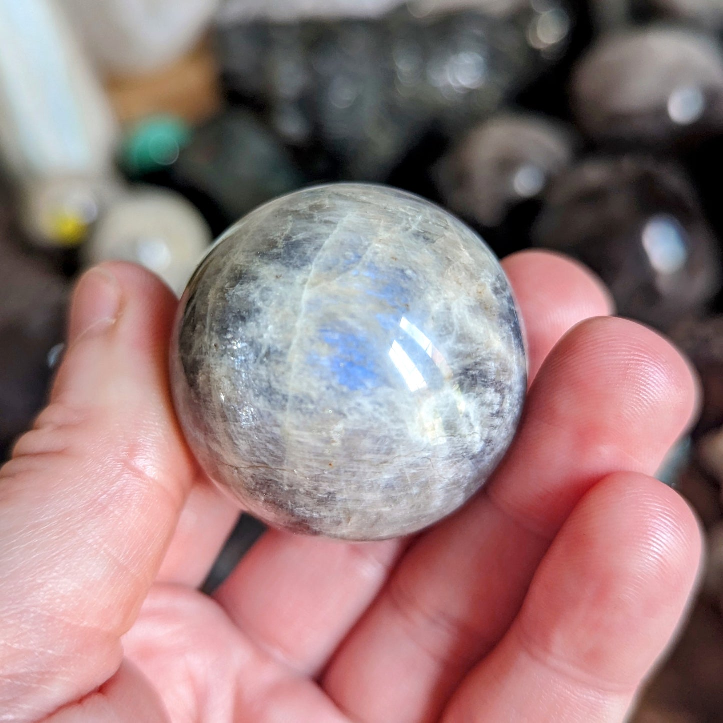 Moonstone with Blue Flash Medium Spheres