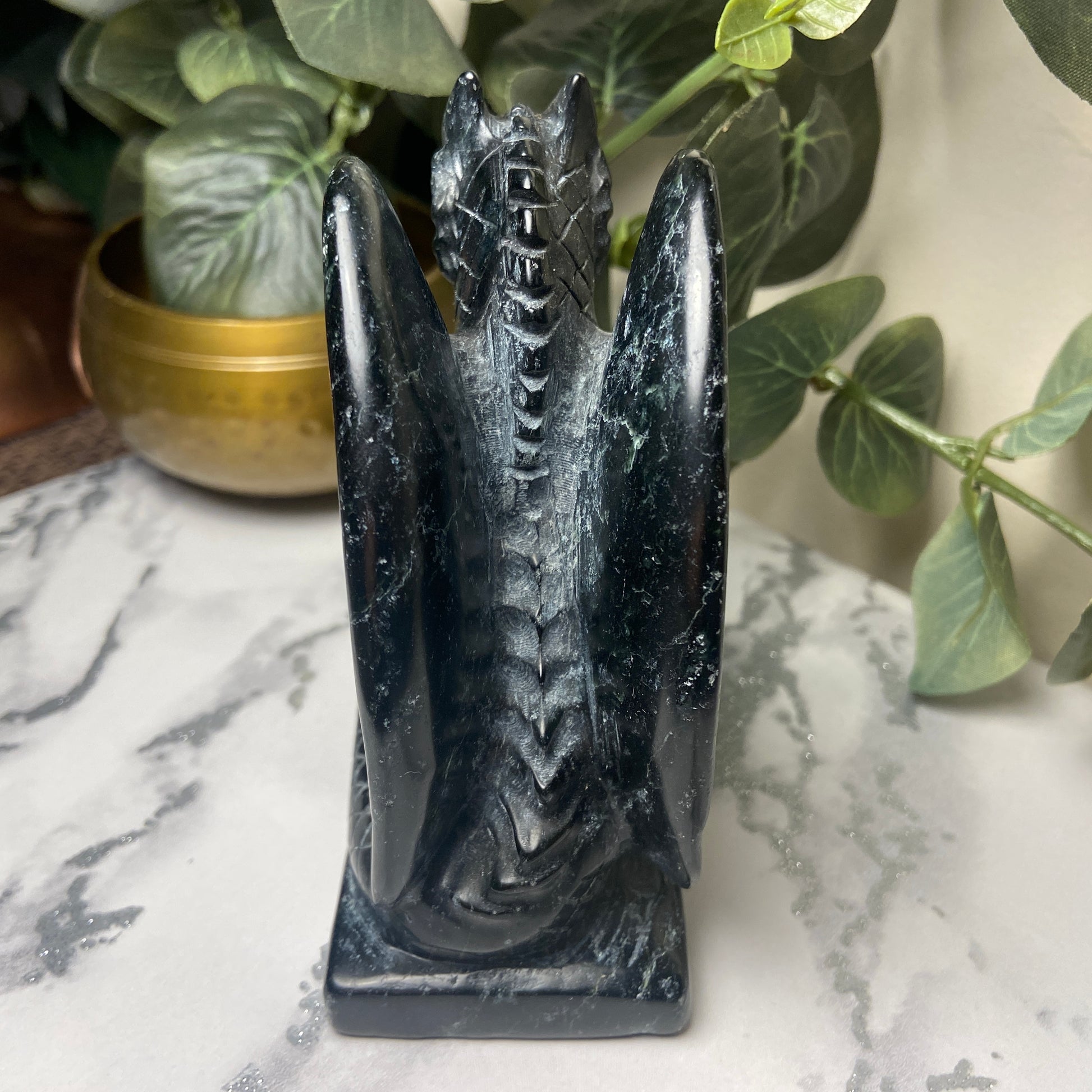 Black Jade Sitting Dragon Carving - Earth Elements UK