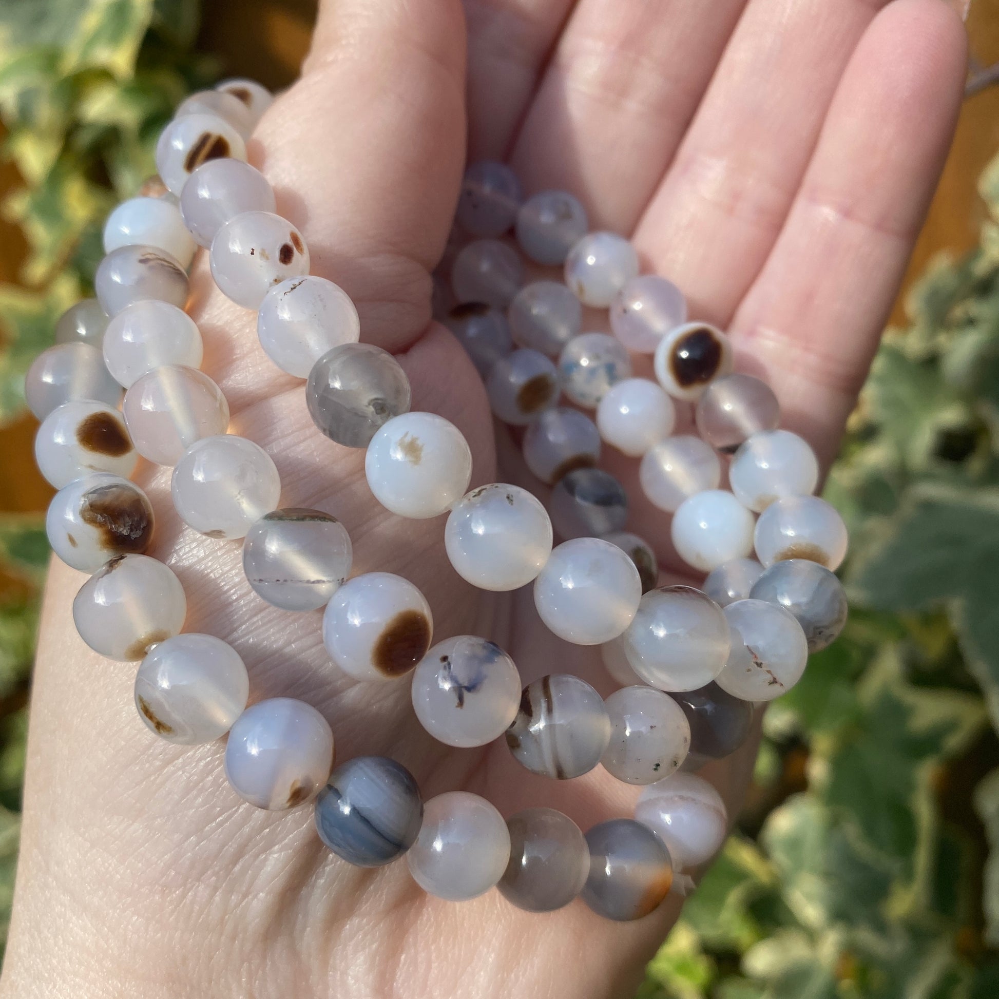 White Natural Agate Bead Bracelets - Earth Elements UK