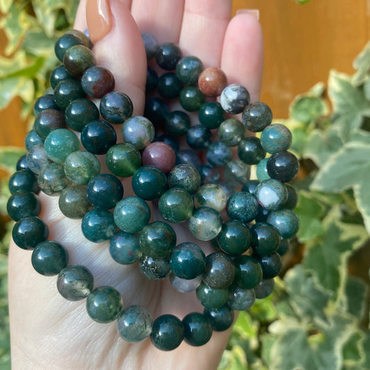 Moss Agate Bead Bracelets - Earth Elements UK