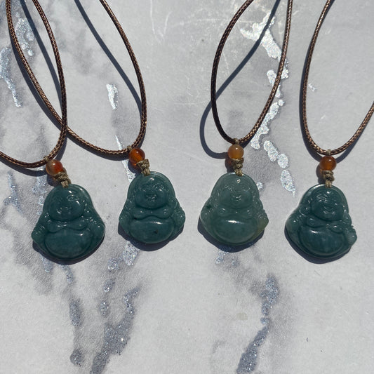 Green Jade Small Buddha Carved Pendant - Earth Elements UK